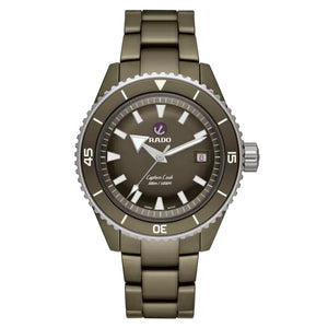RADO 雷達錶 Captain Cook 庫克船長300米高科技啞光橄欖綠陶瓷潛水腕錶 43mm R32130312