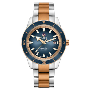 RADO 雷達錶 Captain Cook 庫克船長300米PVD玫瑰金藍面陶瓷潛水腕錶 42mm R32137203