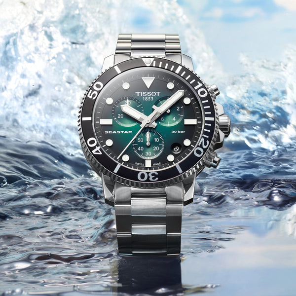 TISSOT SEASTAR 1000 天梭海星系列計時300米潛水錶漸層綠 T1204171109101