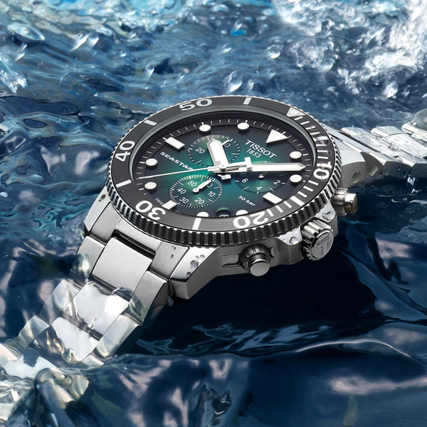TISSOT SEASTAR 1000 天梭海星系列計時300米潛水錶漸層綠 T1204171109101