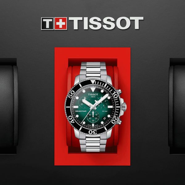 TISSOT SEASTAR 1000 天梭海星系列計時300米潛水錶漸層綠 T1204171109101