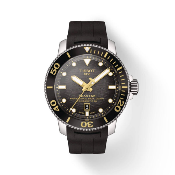 TISSOT SEASTAR 2000 天梭海星系列600米潛水機械錶黑面金色PVD刻度 46mm T1206071744101