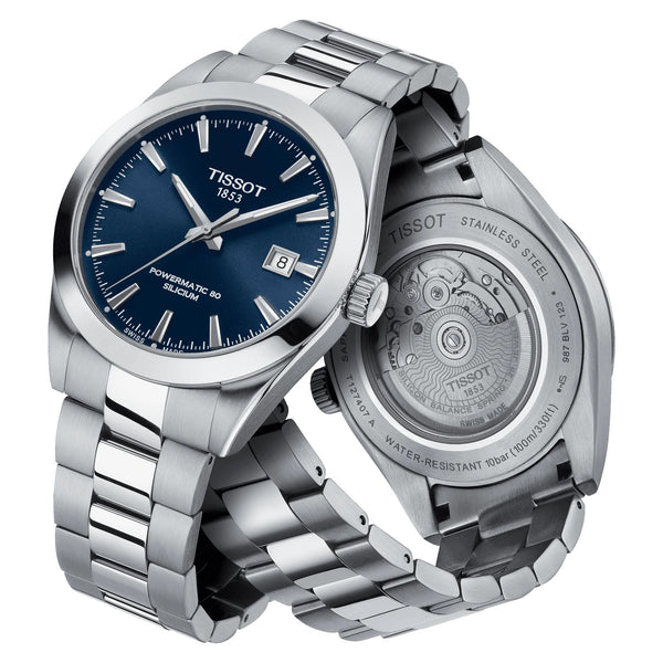 TISSOT Gentleman 天梭紳士系列 80小時矽游絲機械手錶 藍 40mm T1274071104100