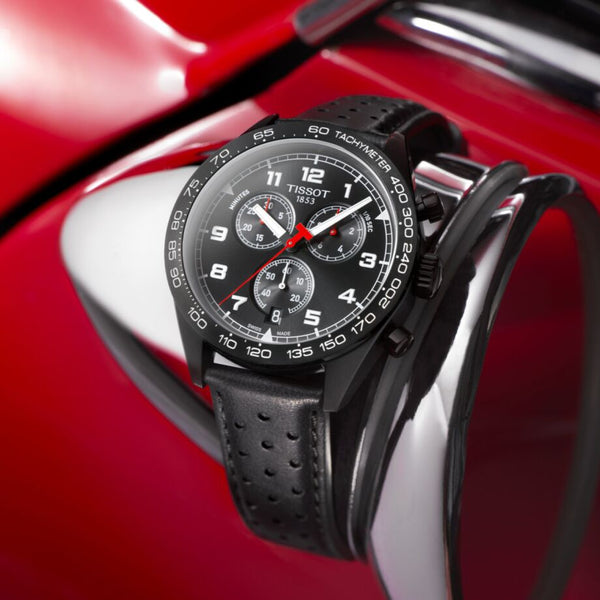 TISSOT 天梭 PRS516 三眼黑色PVD石英計時腕錶 45mm T1316173605200