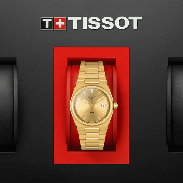 TISSOT 天梭 PRX 石英腕錶PVD金色鍊帶款 35mm T1372103302100