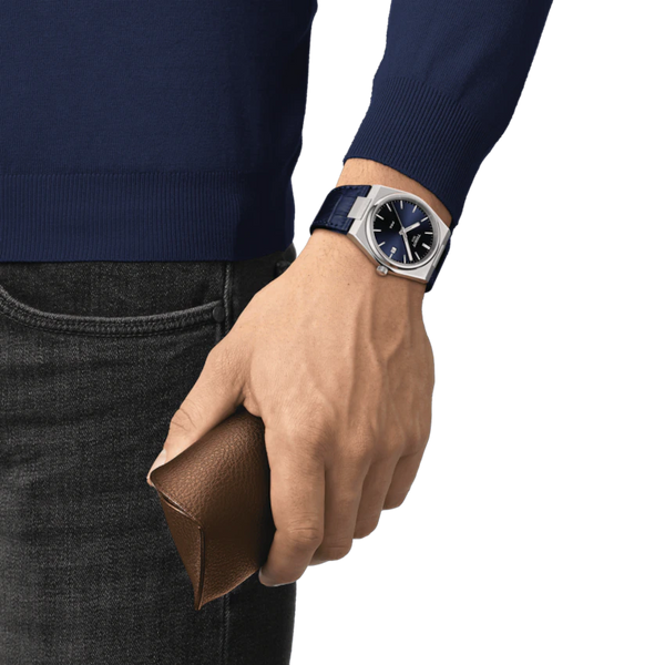 TISSOT 天梭 PRX 石英腕錶藍面皮帶款 T1374101604100