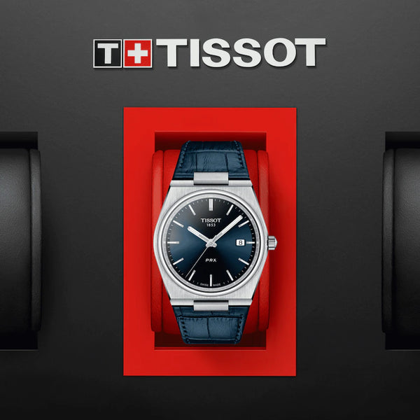 TISSOT 天梭 PRX 石英腕錶藍面皮帶款 T1374101604100