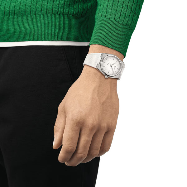 TISSOT 天梭 PRX 系列復古時尚石英腕錶白面膠帶款 40mm T1374101701100
