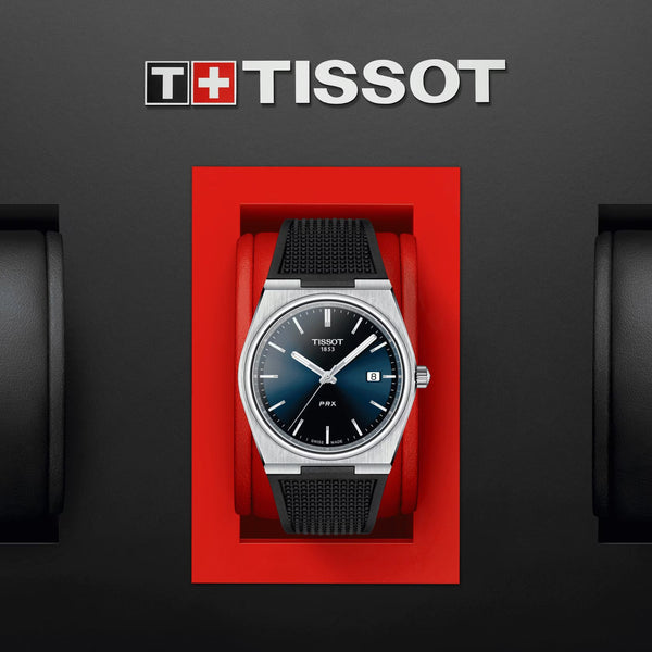 TISSOT 天梭 PRX 系列復古時尚石英腕錶藍面膠帶款 40mm T1374101704100