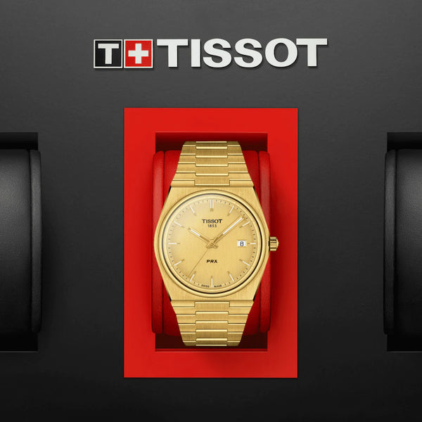 TISSOT 天梭 PRX 石英腕錶PVD金色鍊帶款 40mm T1374103302100