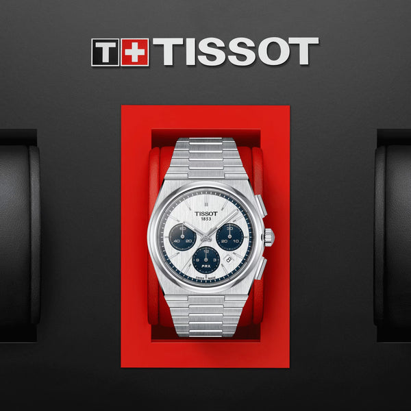 TISSOT 天梭 PRX 銀面熊貓三眼機械計時碼錶 42mm T1374271101101