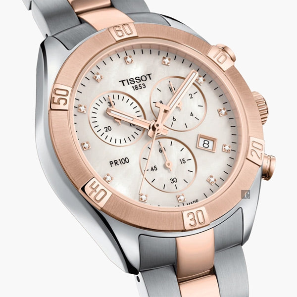 TISSOT 天梭 PR100 SPORT 天梭真鑽計時PVD玫瑰金石英女錶 38mm T1019172211600