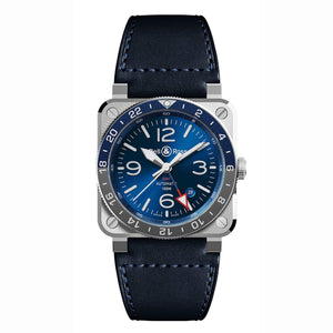 Bell & Ross 柏萊士 BR-03 GMT Blue 兩地時區藍灰圈機械腕錶 42mm BR0393-BLU-ST/SCA