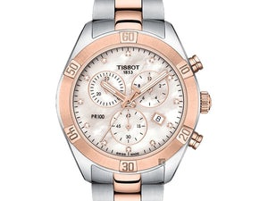 TISSOT 天梭 PR100 SPORT 天梭真鑽計時PVD玫瑰金石英女錶 38mm T1019172211600 - 新萬國鐘錶
