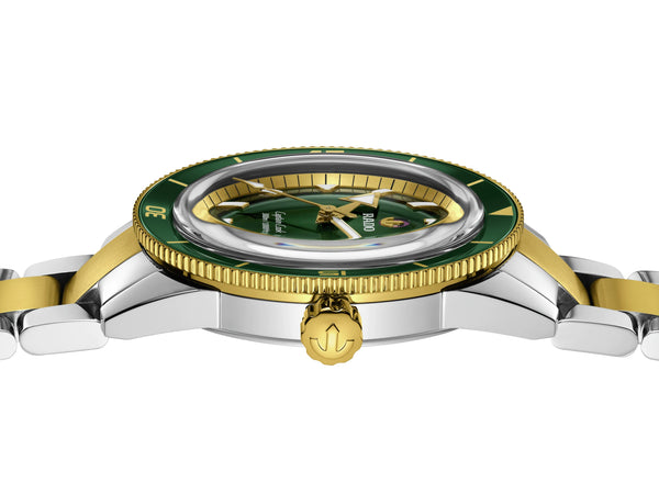 RADO 雷達錶 Captain Cook 庫克船長300米PVD黃金綠面陶瓷潛水腕錶 42mm R32138303
