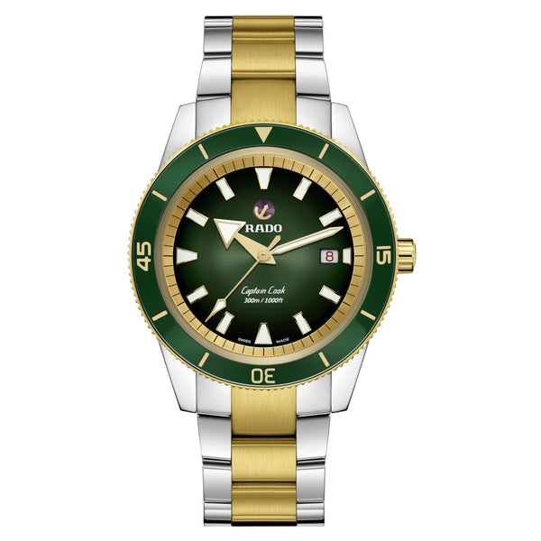 RADO Captain Cook 雷達庫克船長系列 300米 PVD黃金綠面陶瓷潛水腕錶 42mm R32138303