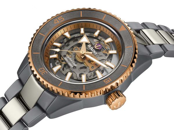 RADO 雷達錶 Captain Cook 庫克船長高科技陶瓷鏤空潛水腕錶 43mm R32148162