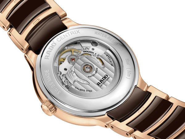 RADO 雷達錶 Centrix 晶萃系列鑲鑽PVD玫瑰金機械腕錶 39.5 mm R30017732