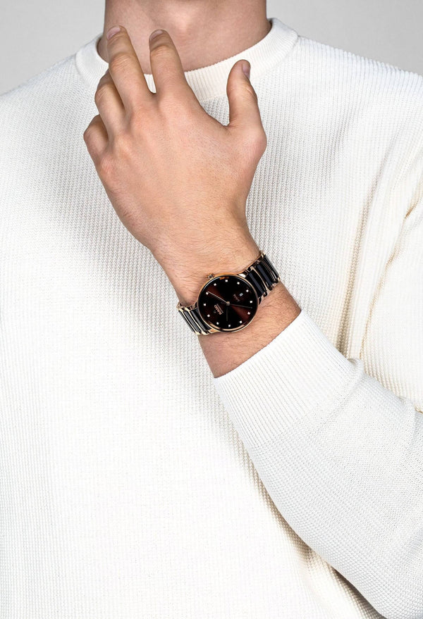 RADO 雷達錶 Centrix 晶萃系列鑲鑽PVD玫瑰金機械腕錶 39.5 mm R30017732
