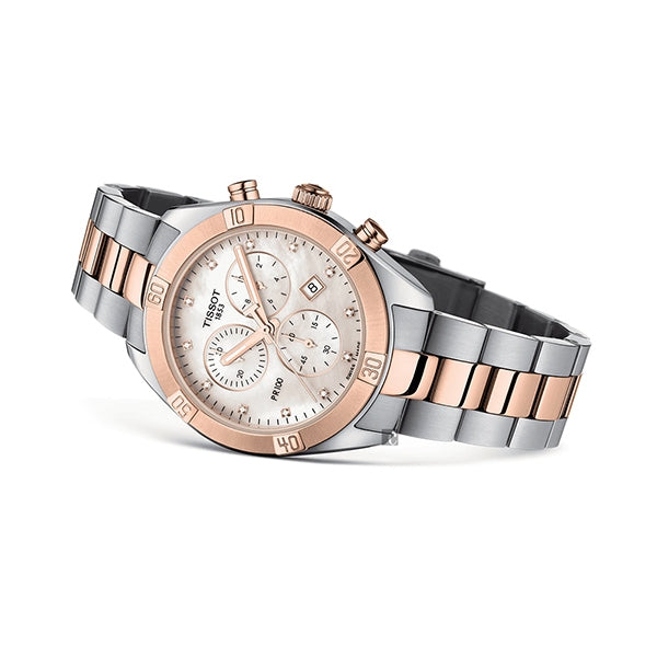 TISSOT 天梭 PR100 SPORT 天梭真鑽計時PVD玫瑰金石英女錶 38mm T1019172211600