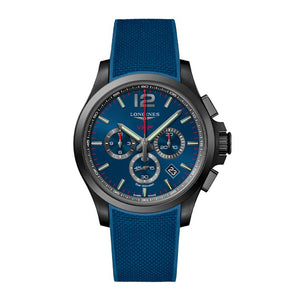 LONGINES 浪琴征服者系列超精準V.H.P. 萬年曆石英計時黑色PVD塗層腕錶 43mm L37272969