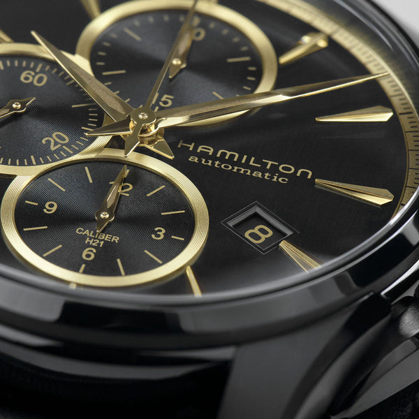 Hamilton 漢米爾頓 Jazzmaster 爵士系列黑金配色機械計時腕錶 42mm H32506730