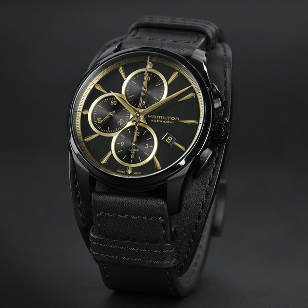 Hamilton 漢米爾頓 Jazzmaster 爵士系列黑金配色機械計時腕錶 42mm H32506730