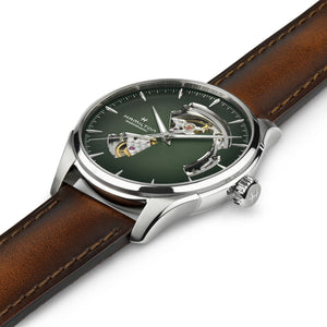 HAMILTON 漢米爾頓 JAZZMASTER 爵士系列 OPEN HEART 80小時自動腕錶漸層綠 40mm H32675560 - 新萬國鐘錶