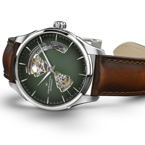 HAMILTON 漢米爾頓 JAZZMASTER 爵士系列 OPEN HEART 80小時自動腕錶漸層綠 40mm H32675560 - 新萬國鐘錶