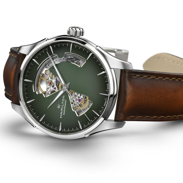 HAMILTON 漢米爾頓 JAZZMASTER 爵士系列 OPEN HEART 80小時自動腕錶漸層綠 40mm H32675560