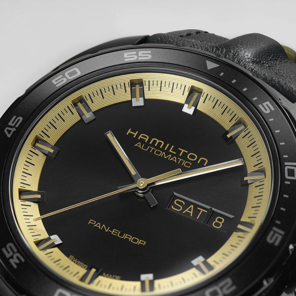 Hamilton 漢米爾頓美國經典 PAN EUROP 黑金配色機械腕錶星期日曆腕錶 H35425730