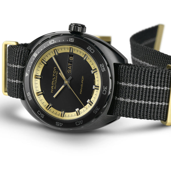 Hamilton 漢米爾頓美國經典 PAN EUROP 黑金配色機械腕錶星期日曆腕錶 H35425730