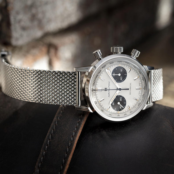 Hamilton 漢米爾頓 美國經典 白熊貓黑皮帶 Intra-Matic 手上鍊計時機械錶 H38429110 40mm