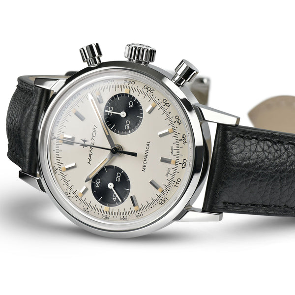 Hamilton 漢米爾頓 美國經典 白熊貓黑皮帶 Intra-Matic 手上鍊計時機械錶 H38429710 40mm