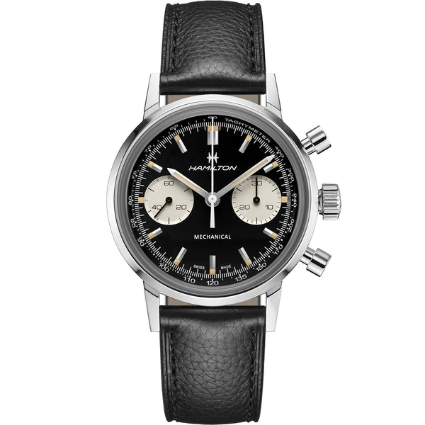 Hamilton 漢米爾頓美國經典 黑熊貓黑皮帶 Intra-Matic 手上鍊計時機械錶 H38429730 40mm