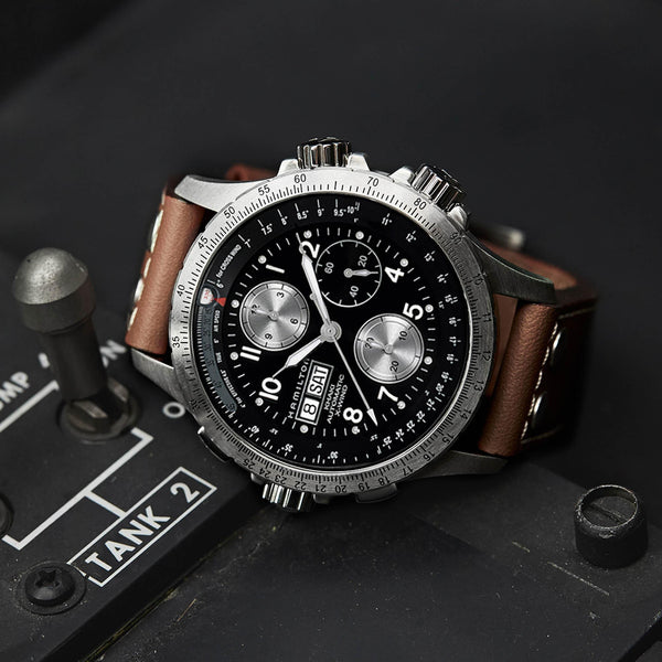 Hamilton 漢米爾頓 X-Wind 卡其航空系列不銹鋼機械飛行計時碼錶 44mm H77616533