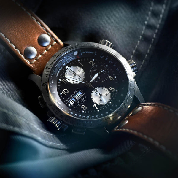 Hamilton 漢米爾頓 X-Wind 卡其航空系列不銹鋼機械飛行計時碼錶 44mm H77616533