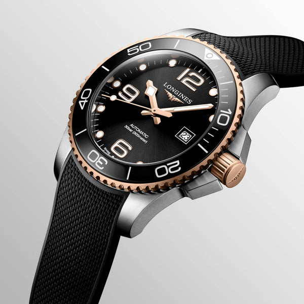 LONGINES 浪琴 HydroConquest 深海征服者系列浪鬼陶瓷潛水機械錶 43mm L37823589 黑面玫瑰金PVD塗層