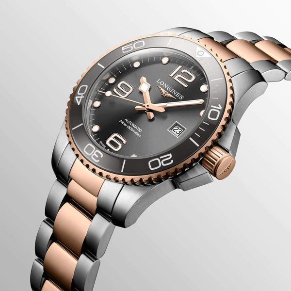 LONGINES 浪琴 HydroConquest 深海征服者系列浪鬼陶瓷潛水機械錶 43mm L37823787 灰面玫瑰金PVD塗層