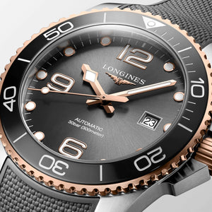 LONGINES 浪琴 HydroConquest 深海征服者系列浪鬼陶瓷潛水機械錶 43mm L37823789 灰面玫瑰金PVD塗層