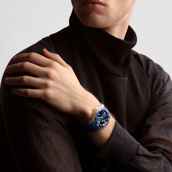 LONGINES 浪琴 HydroConquest 深海征服者系列浪鬼陶瓷潛水機械錶 43mm L37823969 藍金黃色PVD塗層