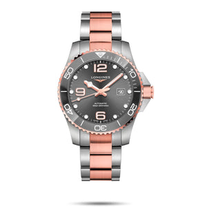 LONGINES 浪琴 HydroConquest 深海征服者系列浪鬼陶瓷潛水機械錶 43mm L37823787 灰面玫瑰金PVD塗層