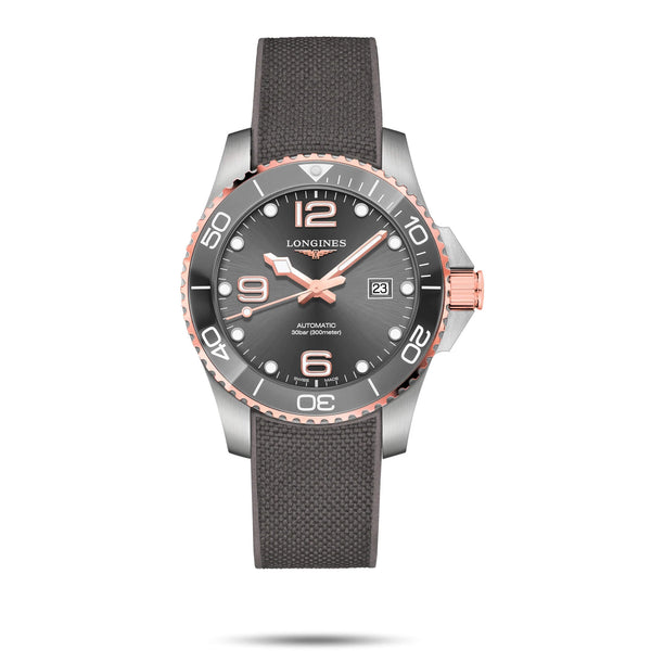 LONGINES 浪琴 HydroConquest 深海征服者系列浪鬼陶瓷潛水機械錶 43mm L37823789 灰面玫瑰金PVD塗層
