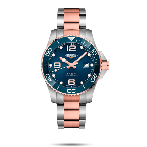 LONGINES 浪琴 HydroConquest 深海征服者系列浪鬼陶瓷潛水機械錶 43mm L37823987 藍面玫瑰金PVD塗層