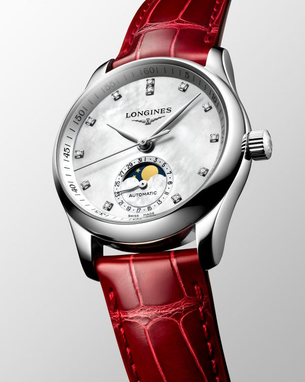 LONGINES 浪琴 MASTER 巨擘系列月相真鑽白母貝機械腕錶 34mm L24094872