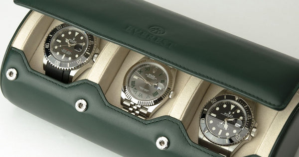 EverestBands 腕錶皮革圓筒盒 皇冠綠