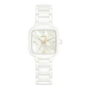 RADO 雷達錶 TRUE Squre 真我系列方形白陶瓷石英鑽母貝腕錶 29mm R27072902