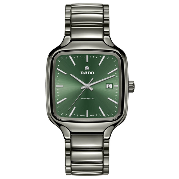 RADO 雷達錶 TRUE Squre 真我系列方形高科技陶瓷綠面自動機械腕錶 R27077312