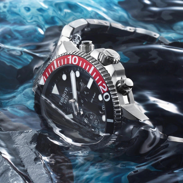 TISSOT SEASTAR 1000 天梭海星系列紅黑外圈計時300米潛水錶 T1204171105101