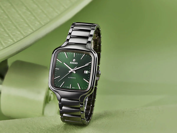 RADO 雷達錶 TRUE Squre 真我系列方形高科技陶瓷綠面自動機械腕錶 R27077312